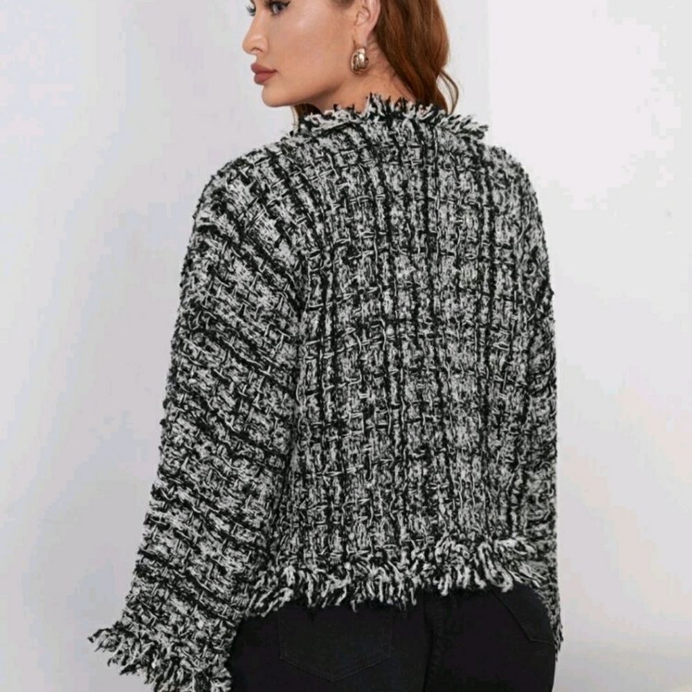 Plus Plaid Pattern Distressed Drop Shoulder Cardigan - Picture 4 of 7